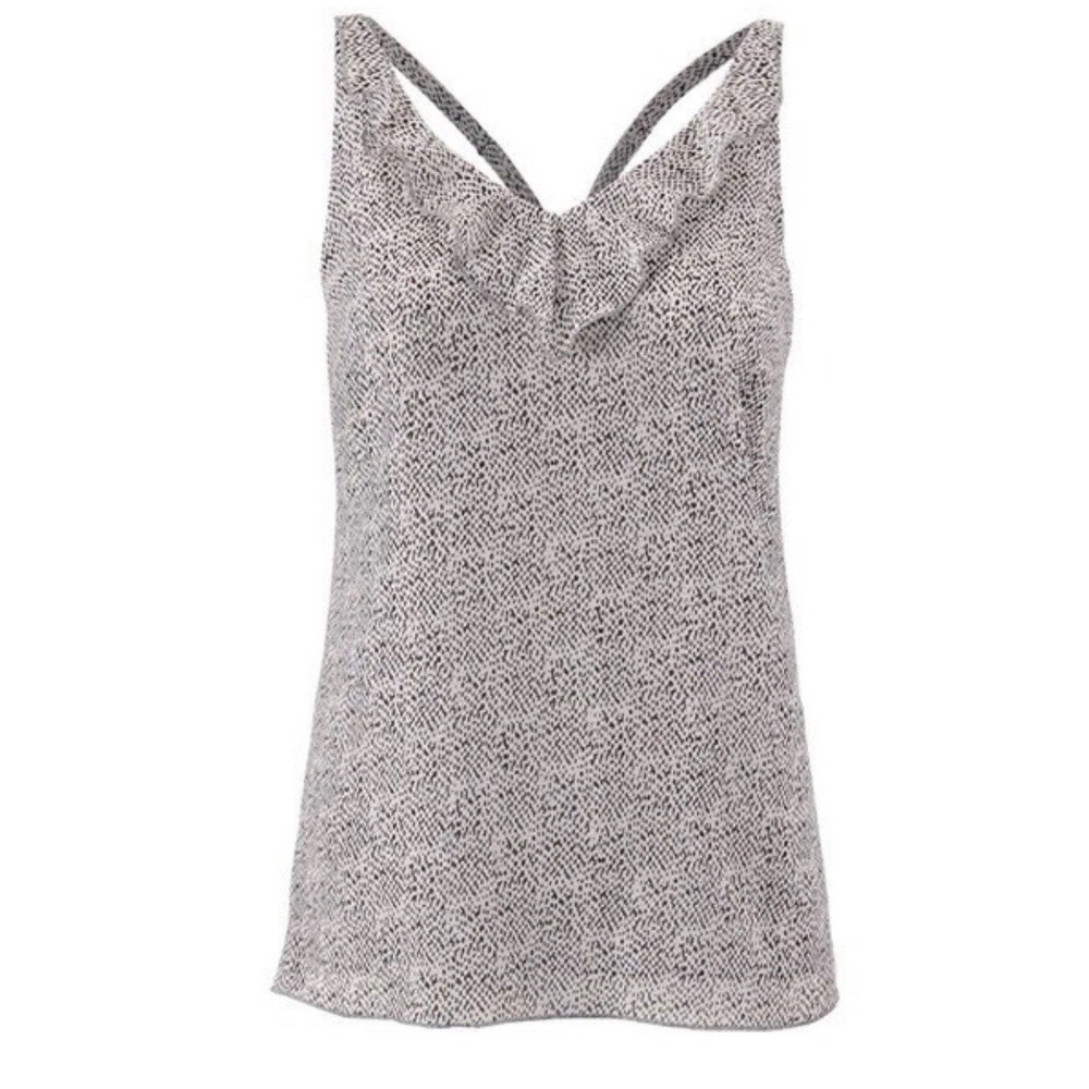 CAbi Blouse Women's XS White Black Printed Flutter Tank Top V-Neck